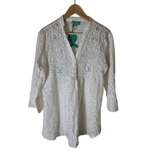 ANTICA SANTORIA by GIACOMO CINQUE White Lace NEW Beads Crotchet Kaften Top SZ L